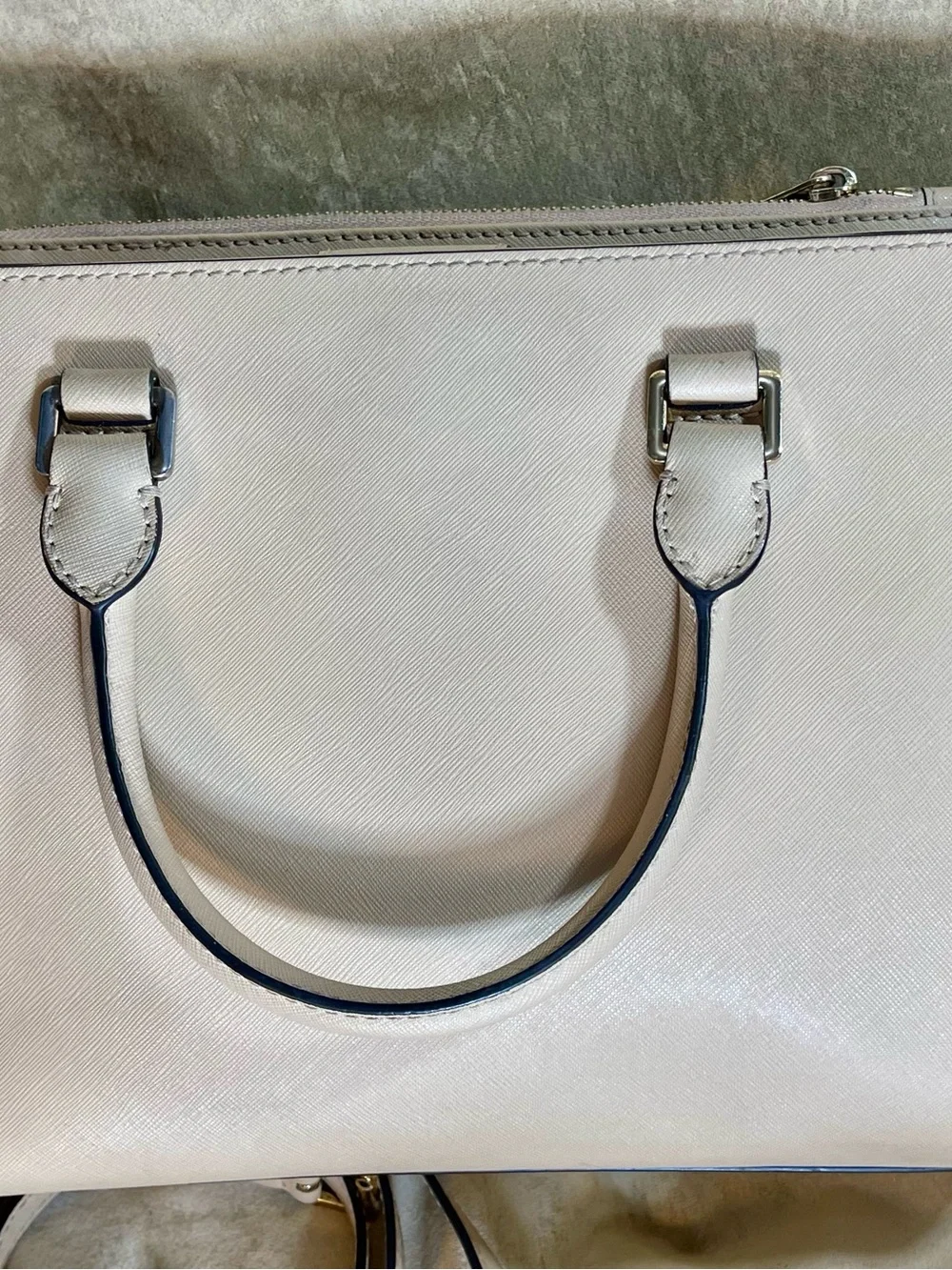 Michael Kors Beige Saffiano Leather Satchel with MK Charm